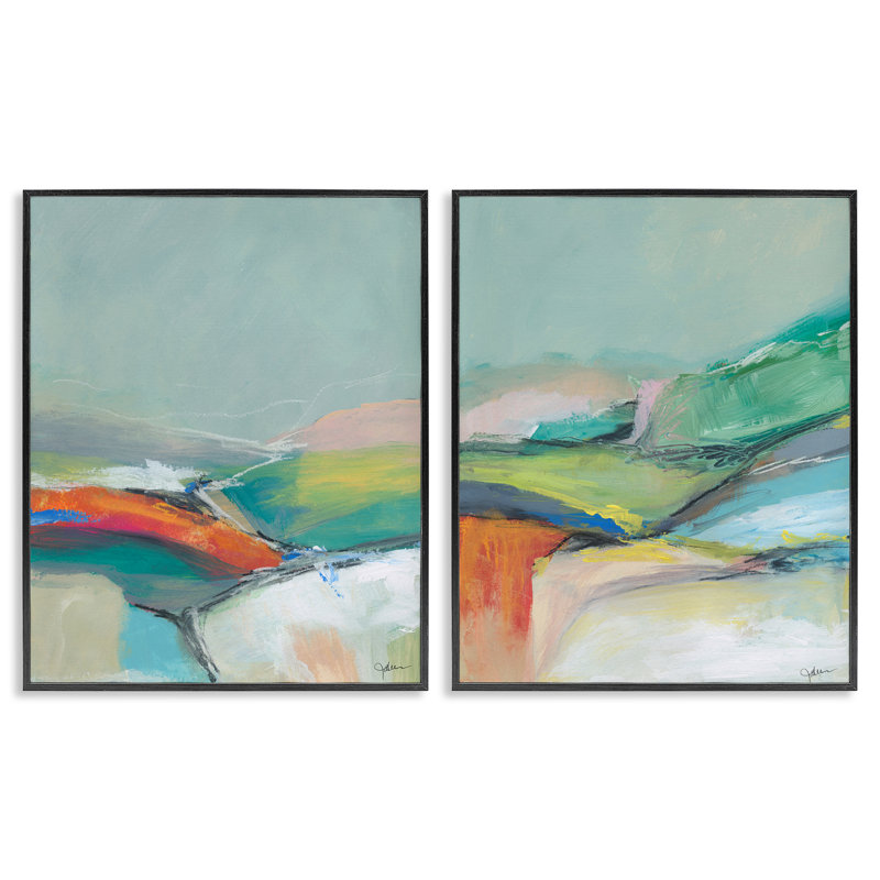 «Impressionist Pastel Landscape», ensemble de 2 giclées encadrées par Jan Weiss, Giclée encadrée noir minuit