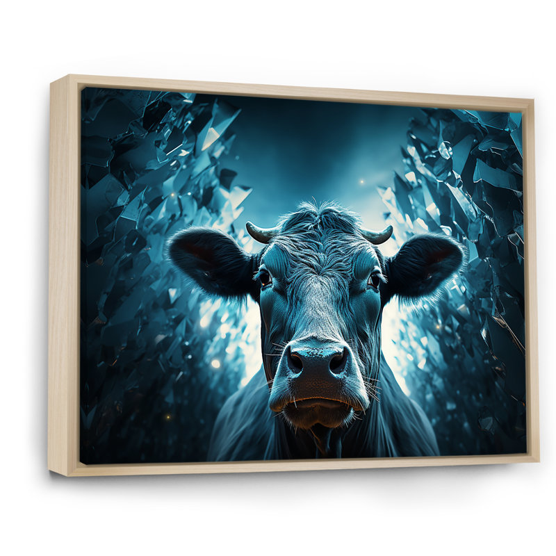 Portrait d'une vache bleue, H 16 po x l 32 po x P 1 po, Cadre naturel flottant