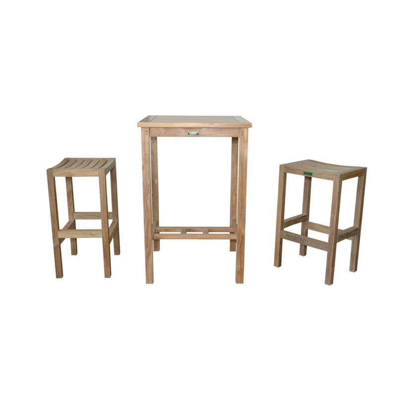 Avalon Outdoor 3 - Piece Teak Bar Height Dining Set, (No Cushion)