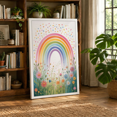 Rainbow Over Wildflowers Botanical - Wrapped Canvas