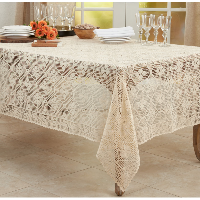 Cressida Ikat Cotton Blend Tablecloth, 88" x 65", White