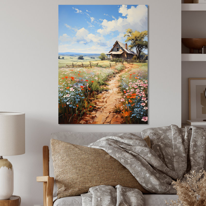 «Farmhouse Impressionist Fields I - Landscape & Nature», reproduction d'art en métal, H 40 po x l 30 po x P 1 po