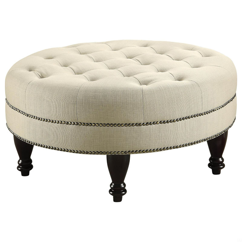 Oatmeal Cocktail Ottoman With Nailhead Trim