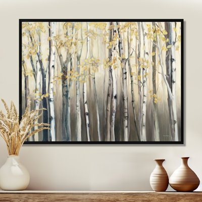 Birch Forest Canvas Wall Art, Golden Woodland Landscape Print - Golden Birch Forest I