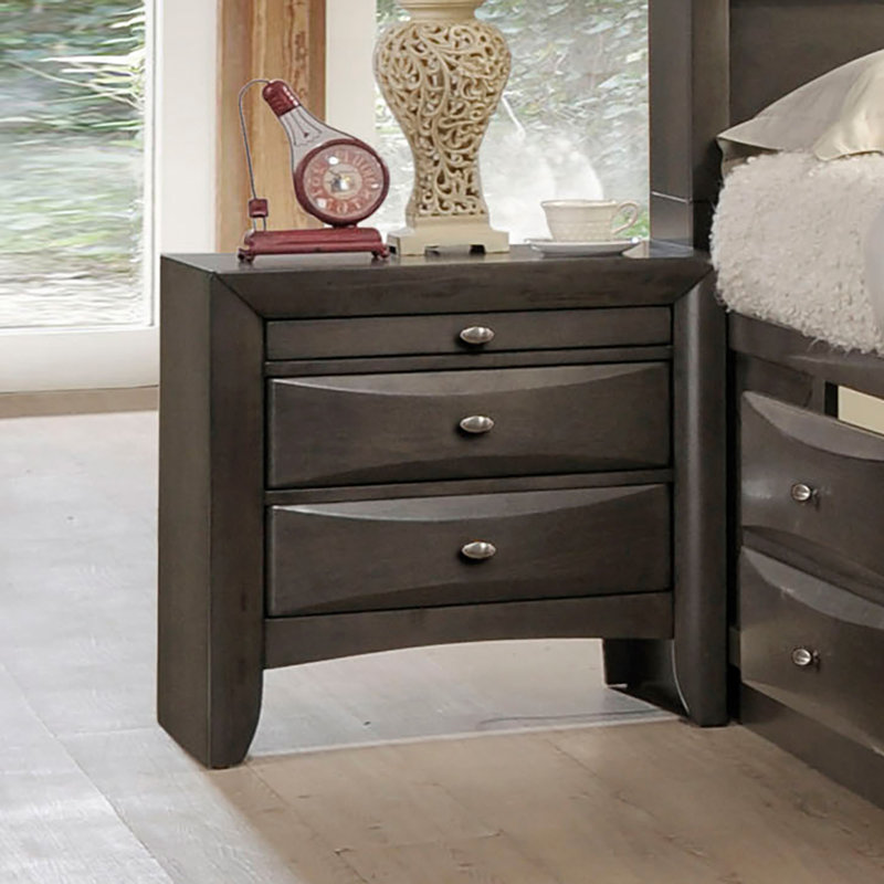 Table de chevet simple 1Pc avec 2 tiroirs et poignées, table de chevet simple, Gris