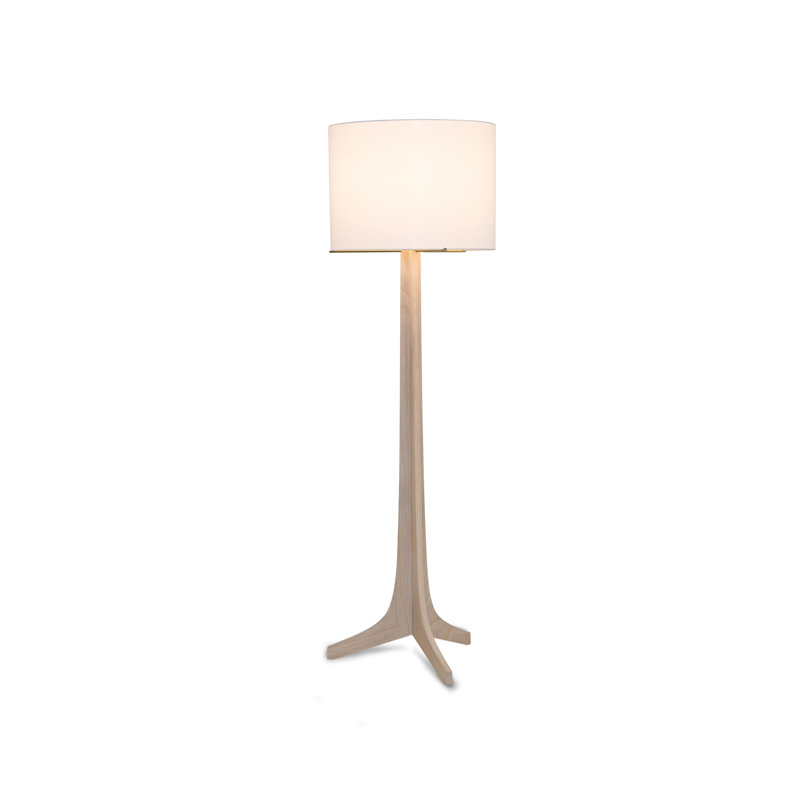Lampe sur pied 59 po Nauta, Lin blanc, Aluminium brossÃ© / chÃªne dÃ©lavÃ© blanc / exposÃ