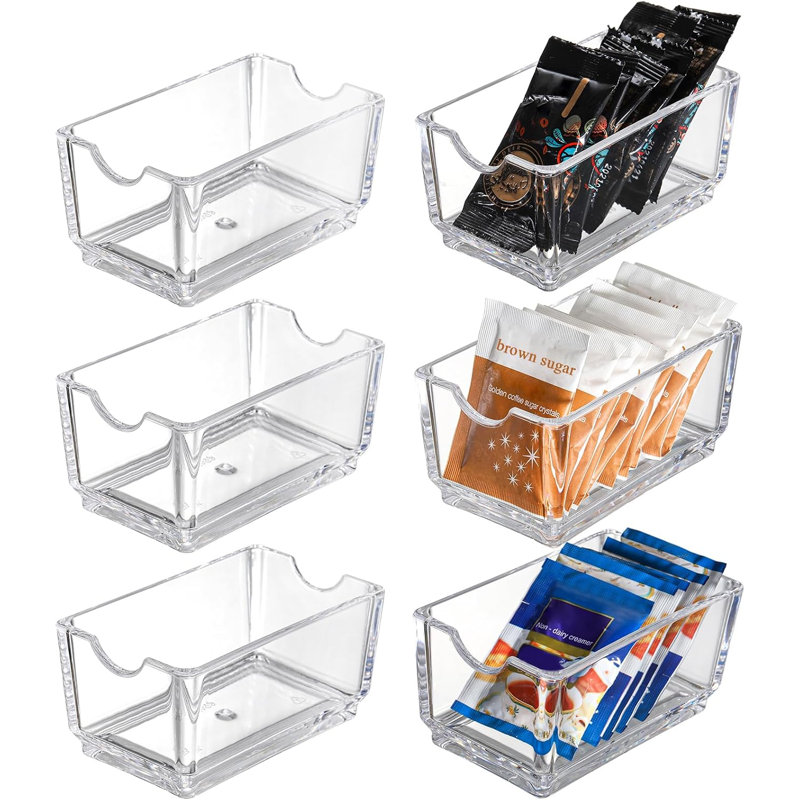 6 Pack Clear Acrylic Sugar Packet Holders, BPA-Free Stackable Tea Bag Organizer for Coffee Bar Countertop Kitchen Cabinet