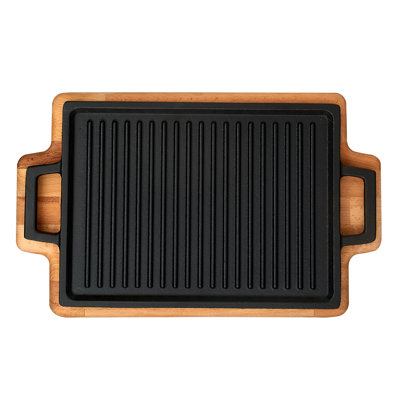 Plaque de cuisson en fonte émaillée Lava 12 po - Double face avec plateau de service en bois de hêtre