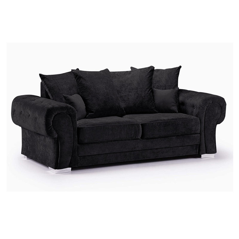 Deschamps 3 Seater Chenille Sofa, Black