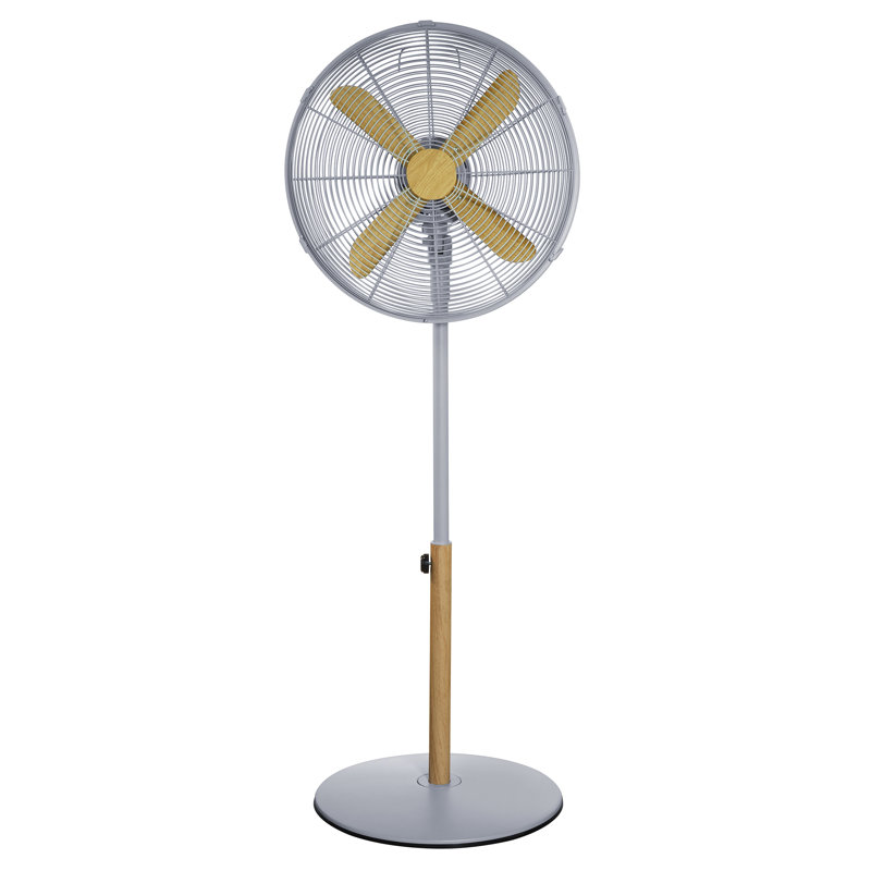 Russell Hobbs 16” Scandi Pedestal Fan, Grey/Light Yellow Wood