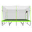 Trampoline rectangulaire 10 pi x 17 pi avec tissu vert, tubes en acier galvanisé thermolaqué noir avec système de panier de basketball
