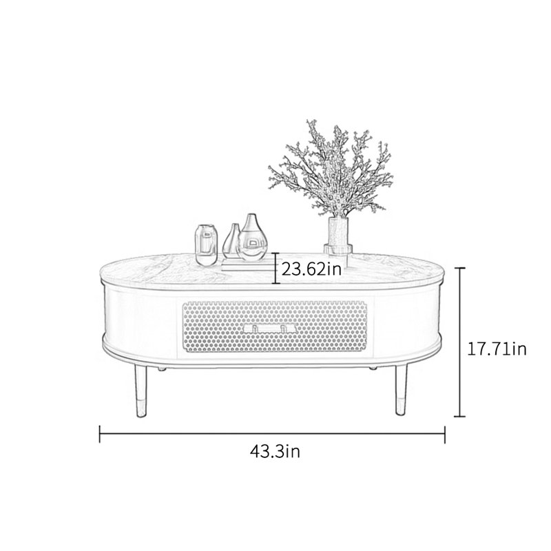 Table basse légère et luxueuse, H 17,71 po x L 43,3 po x l 23,62 po