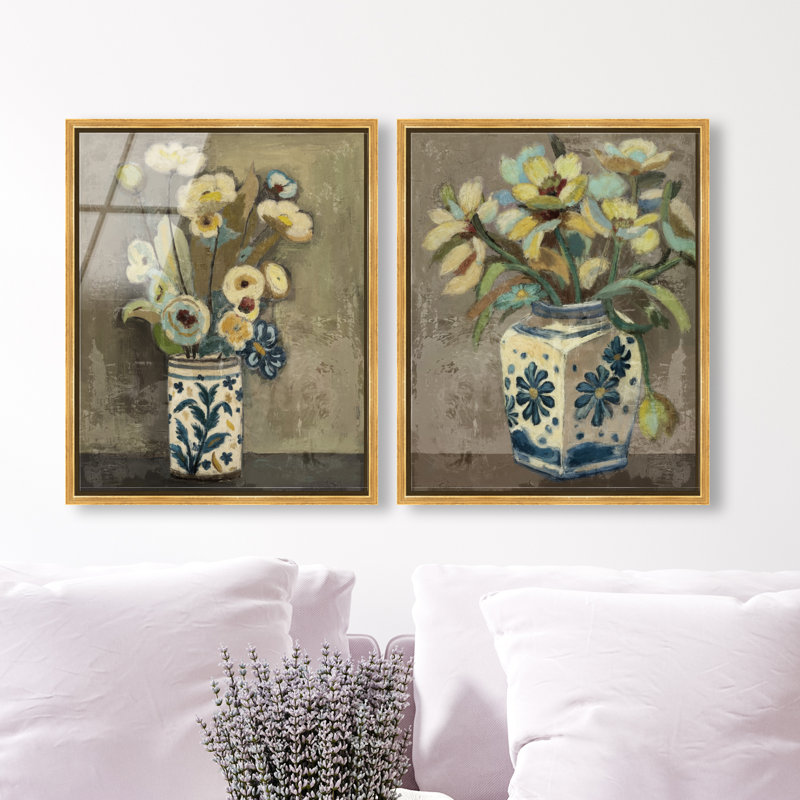 Flowers In Vases Set Set by Oliver Gal, 17"H x 21"W, Gold Floater Frame