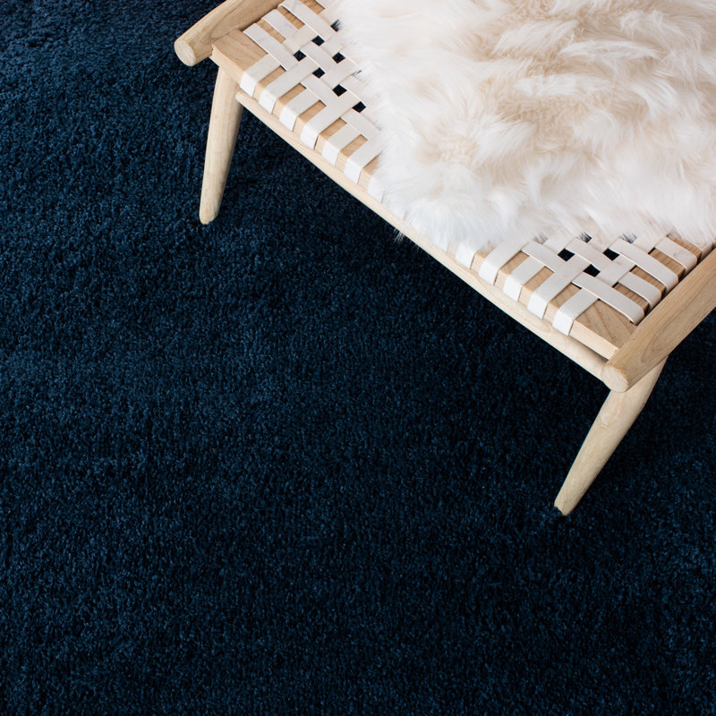 Tapis à poil long bleu marine Aeryn, Rond 4 pi