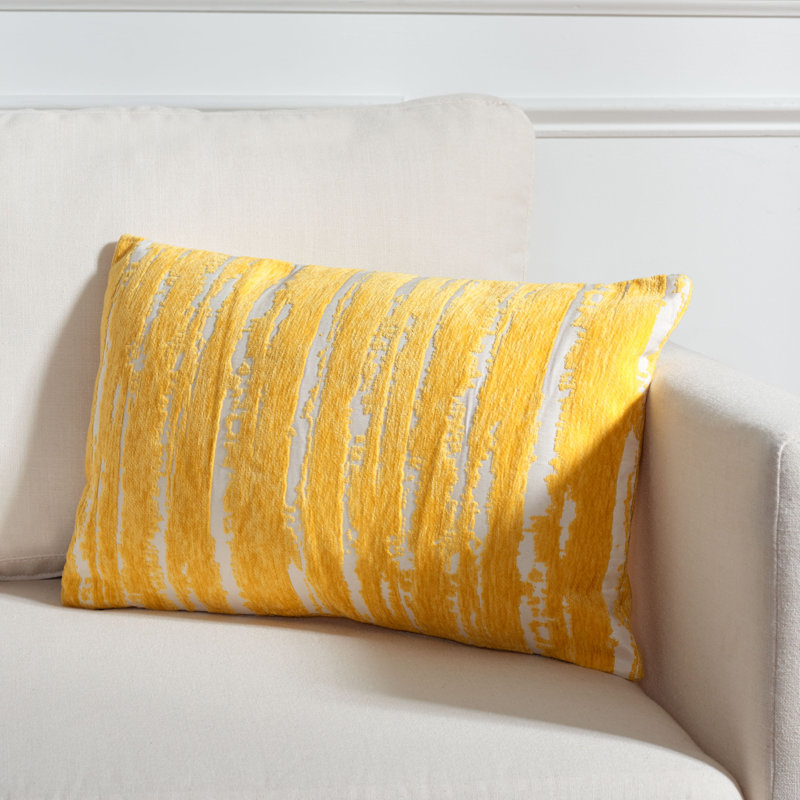 Yellow and White Rectangular Cotton Throw Pillow 12" x 20"