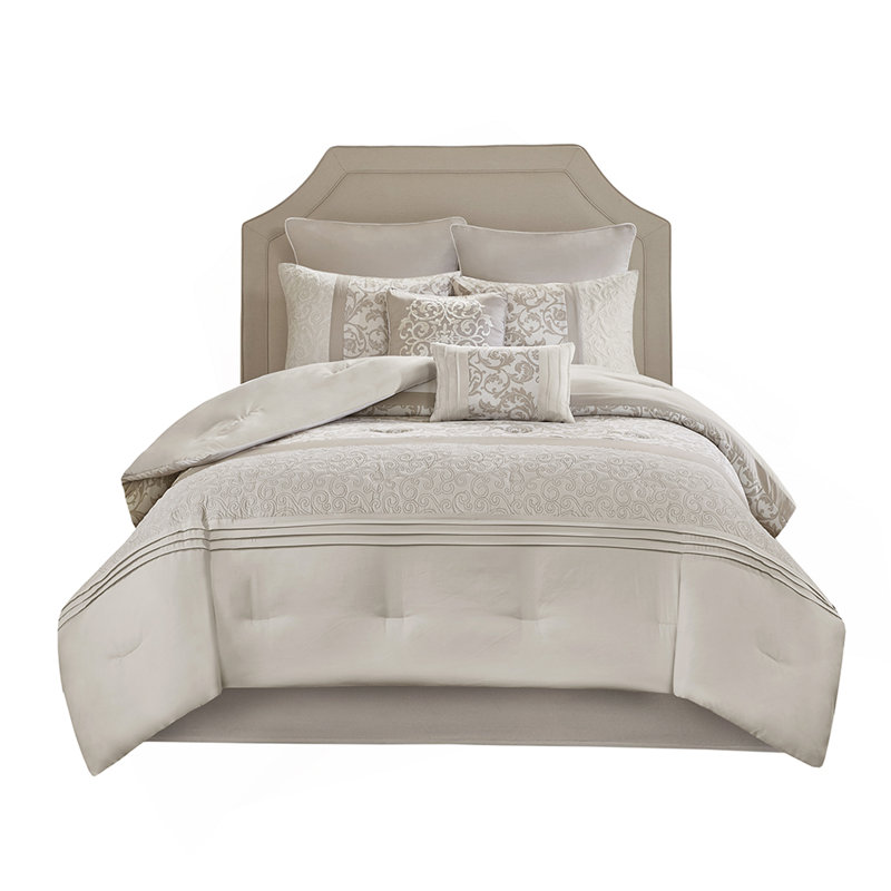 Embroidered 8 Piece Comforter Set Neutral, California King Comforter + 7 Additional Pieces