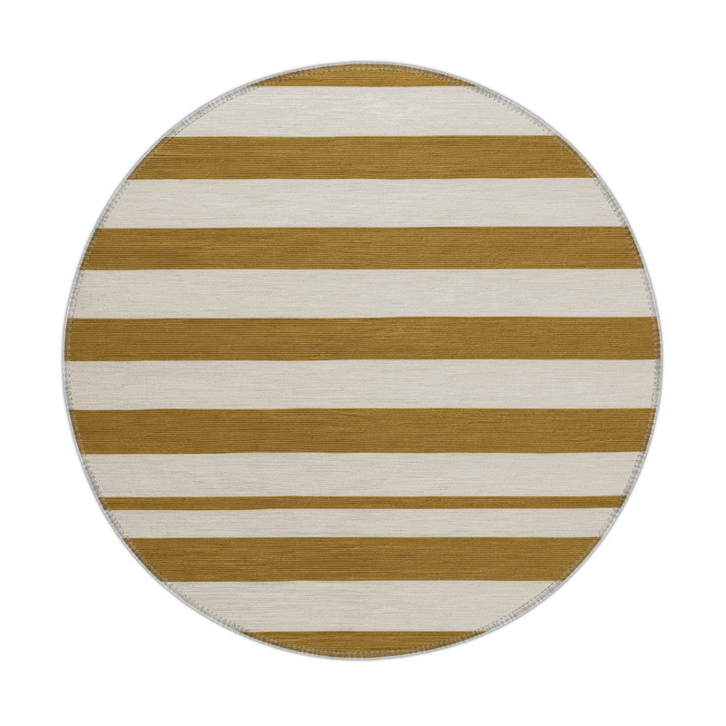 HorizontalStripes Beige Indoor and Outdoor Area Rug, Round 5'