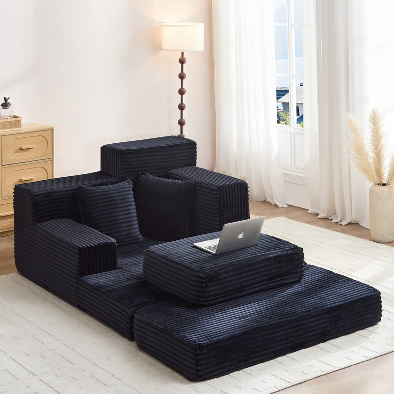 Eluren Corduroy Sleeper Sofa Bed, Foldable Floor Sofa Lounge Couch For Living Room, Black