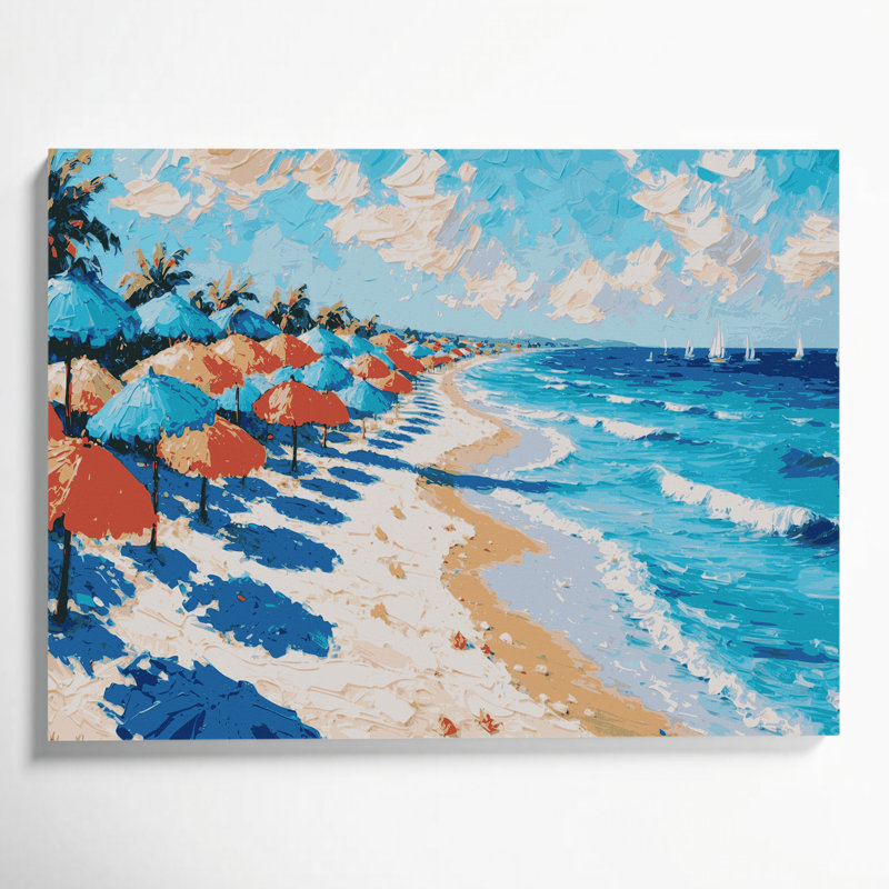 Coastal Beach Umbrella Paradise Grey Canvas Wall Art, 11" H x 14" W