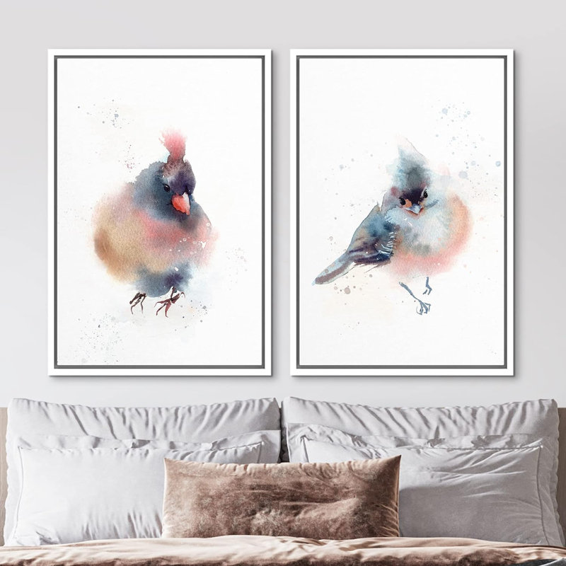 «Pastel Watercolor Explosionest Bird Portraits Animals Wall Images Modern Rustic Chic Living Room» 2 - Pièces sur, Blanc