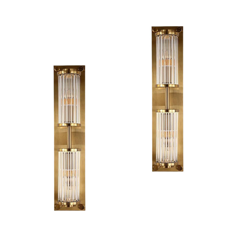 Angelica - Double Glass Wall Sconce Light For Living Room-Luxury Gold Wall Light – Antique Brass Sconce with Crystal Glow, Retro Decorative Fixture