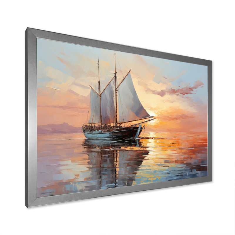 Saster voilier Coastal Dreams III - impression, Cadre simple argenté, H 30 po x l 40 po x P 1,5 po