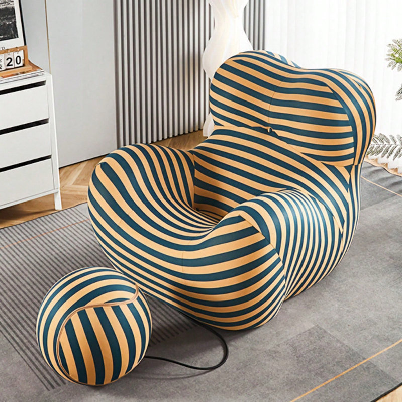 Fauteuil à billes avec repose-pieds Giant , Mélange de coton jaune bleuâtre