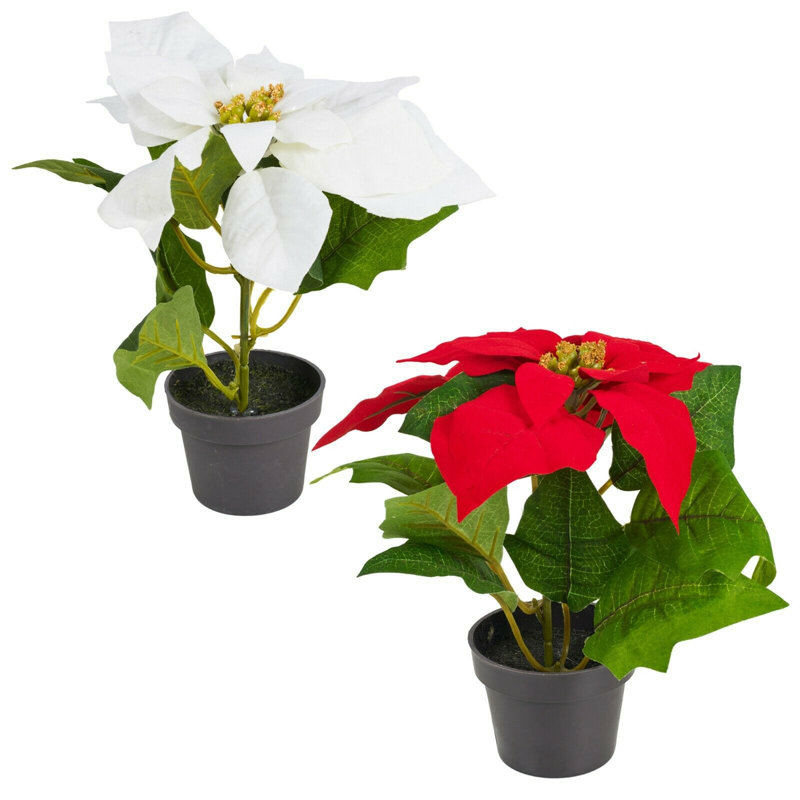 20cm Faux Flowering Plant in Pot, Red