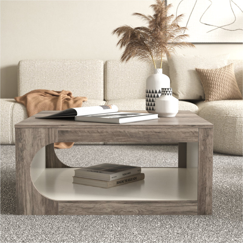Northfleet 34.8'' W Modern Square Coffee Table with Storage, Knotty Gray Oak/Ivory