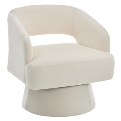 360° Swivel Barrel Accent Chair, Upholstered Round Armchair with Mid-Century Design