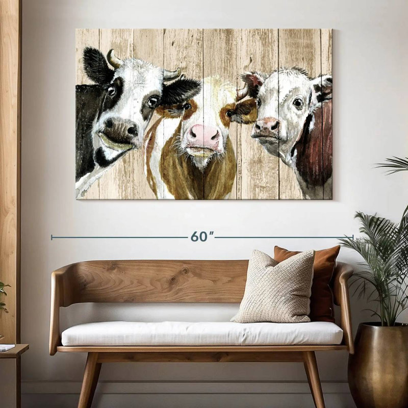 Brampt Curious Cows On Wood, 34" H x 51" W