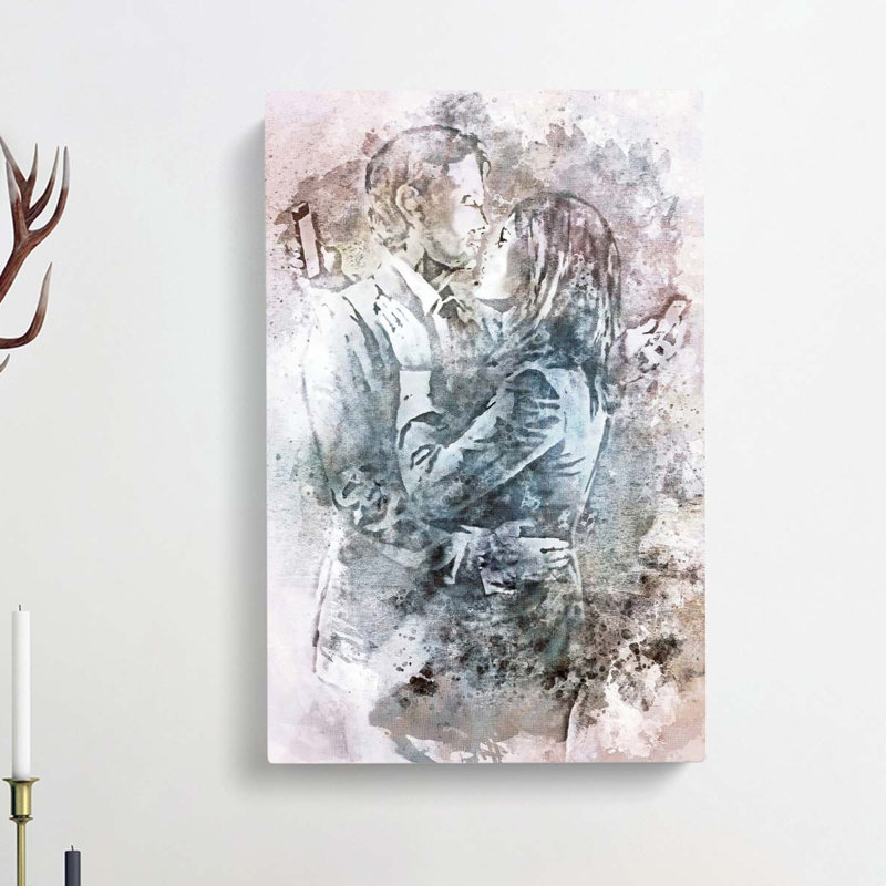 Mobile Phone Lovers In Abstract by Banksy - Wrapped Canvas Painting, 50cm H x 35cm W x 3cm D