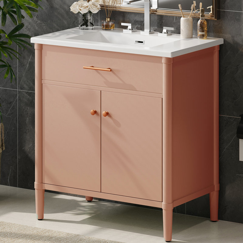 Meuble-lavabo simple 31 po avec lavabo en céramique de qualité supérieure, Rose