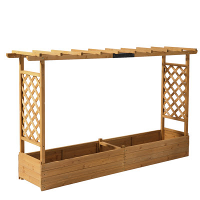 78.74 X 17.3 X 44.9 In (W X D X H)Teak Finished Fir Wood Planter Box With Trellis
