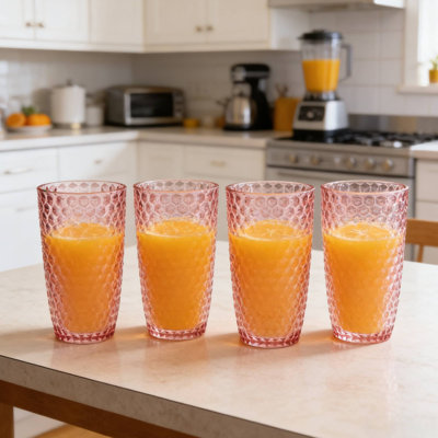 4 Piece 19Oz Diamond Cut Acrylic Glasses, BPA Free For Home Bar Patio Entertaining