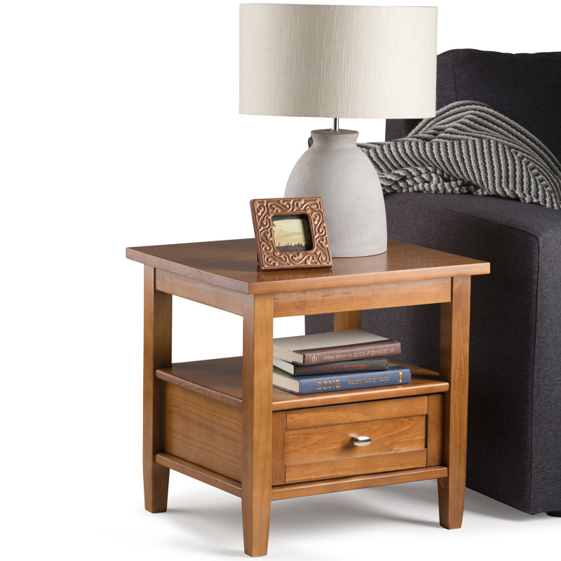 Warm Shaker Solid Wood End Table with Storage Drawer, 19.7" H x 20" W x 18.1" D, Light Golden Brown
