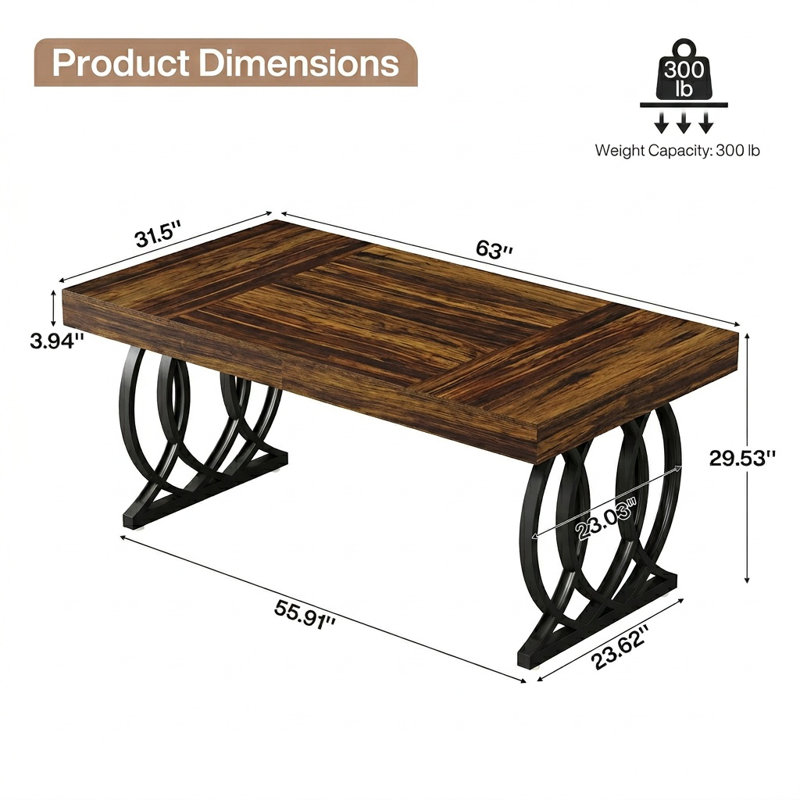 63" Executive Desk With Metal Base, White/Gold
