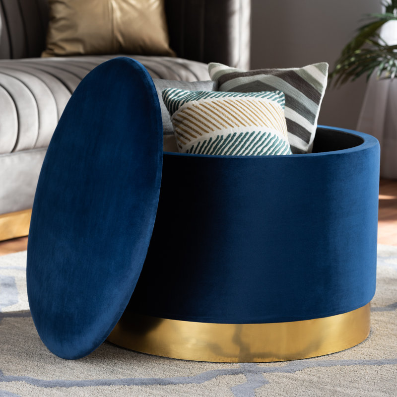 Cenecharl Velvet Ottoman, Navy Blue