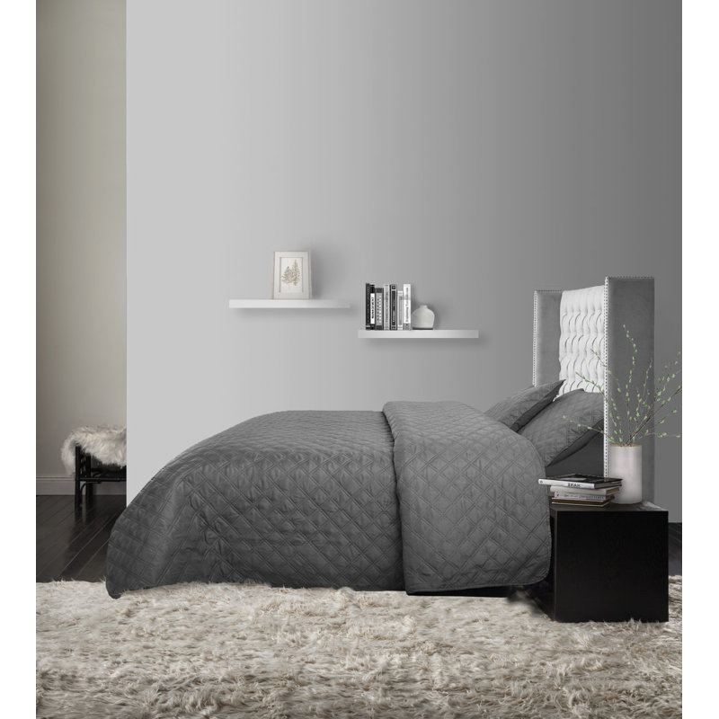 Ensemble de courtepointe réversible à motif de losanges Iosten, Courtepointe double / grand et 2 taies décoratives