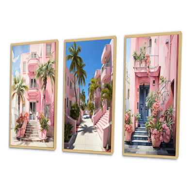 «Pink Miami Artful Facades II» - ensemble d'art mural 3 pièces Miami