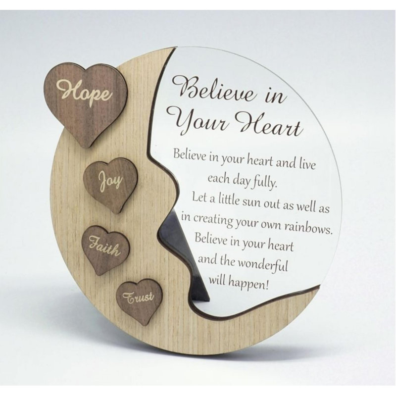Moon With Words On Hearts And Text Message- Believe In Your Heart Plaque