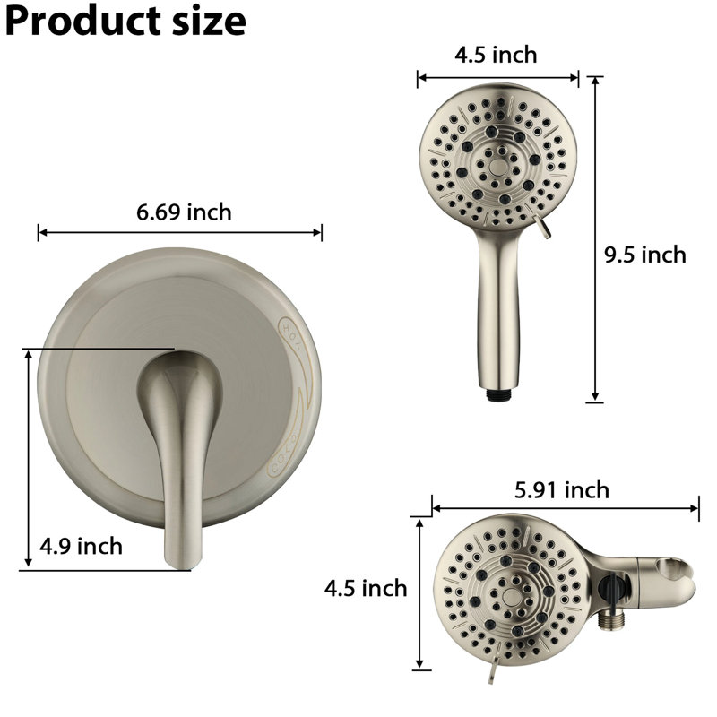 Wall Mounted Shower Head With Handheld - 6 Spray Patterns & Rough-in Valve Included Brushed Nickel Rain Modes, Adjustable Water Flow, Corrosion , Brass