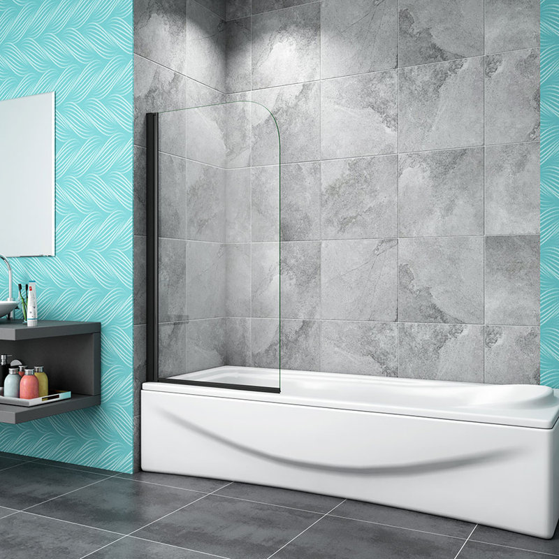 180 Pivot 800X1400mm Shower Bath Screen Panel, Black,  800cm W