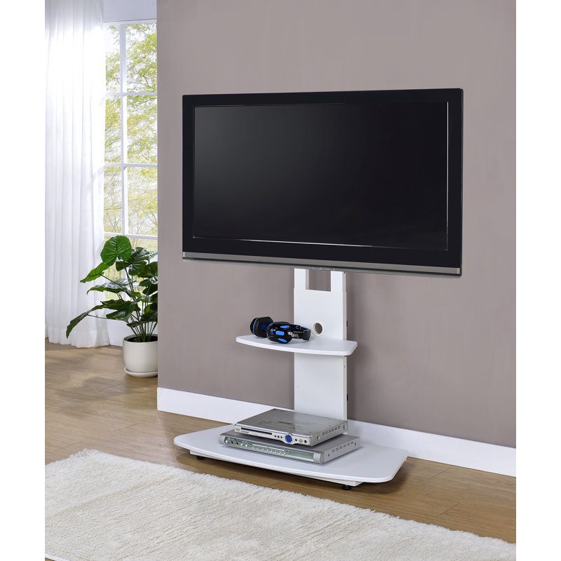 White Adjustable Height TV Stand with Shelves