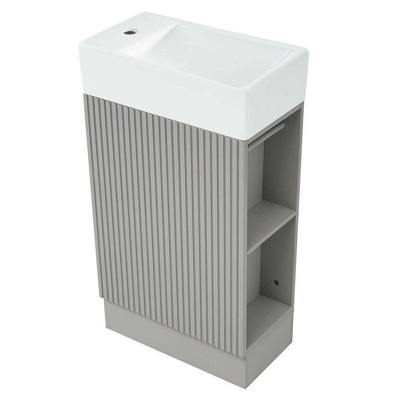 Meuble-lavabo 18,6 po avec lavabo, meuble-lavabo avec tablette à 2 niveaux, orienté vers la gauche ou vers la droite, Gris