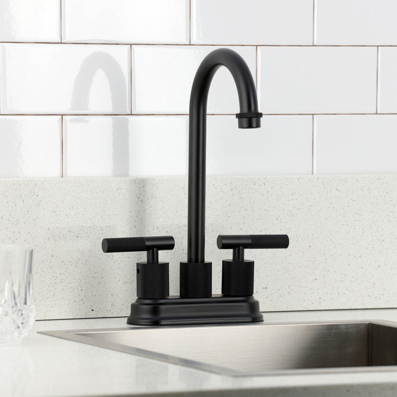 Kingston Brass Convergent Two-Handle 2-Hole Deck Mount Bar Faucet With Knurled Handle, Matte Black