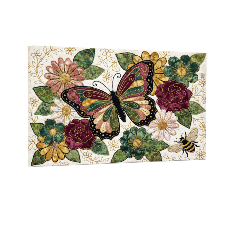 Animaux, papillon, fleurs, feuilles, abeille, impression, H 28 po x l 40 po