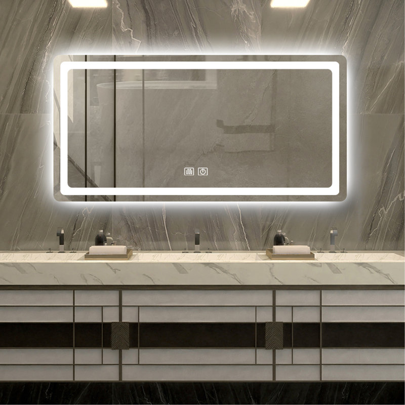 Miroir de salle de bain simple à DEL en cristal poli pour salle de bain, 23,62 po x 47,24 po, Transparent