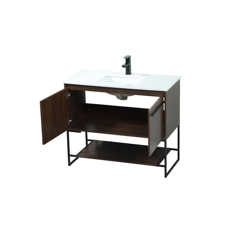 Rozell 40'' Single Bathroom Vanity with Engineered Marble Top, Walnut