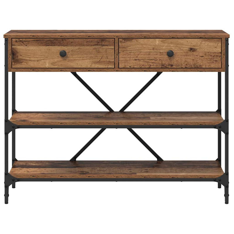  Console Table With Drawer With Shelf Old Engineered, 75cm H x 100cm W x 34.5cm D, Old Wood